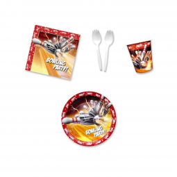 Bowling Thunder Party Place Setting Kit - 7 Inch Plates with Sporks