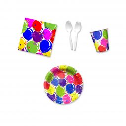 Balloon Party Place Setting Kit - 7 Inch Plates with Sporks