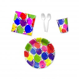 Balloon Party Place Setting Kit - 9 Inch Plates with Sporks