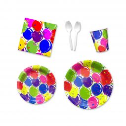 Balloon Party Place Setting Kit - 7 & 9 Inch Plates with Sporks