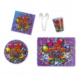 Party Time Skate Place Setting Kit - 7 Inch Plates with Placemats and Sporks