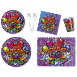 Party Time Skate Place Setting Kit - 7 & 9 Inch Plates with Placemats and Sporks