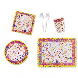 Confetti Party Place Setting Kit - 7 Inch Plates with Placemats and Sporks