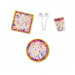 Confetti Party Place Setting Kit - 7 Inch Plates with Sporks
