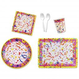 Confetti Party Place Setting Kit - 9 Inch Plates with Placemats and Sporks