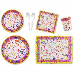 Confetti Party Place Setting Kit - 7 & 9 Inch Plates with Placemats and Sporks