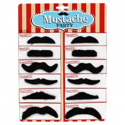 Fake Mustaches - Assorted Styles - 12 Count
