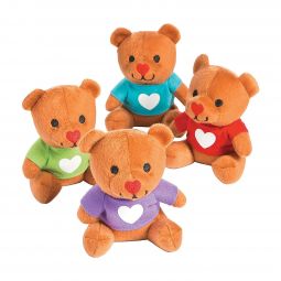 Plush Bears with Heart Shirt - 4 1/2 Inch - 12 Count