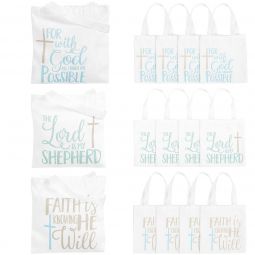 Religious Sayings Canvas Tote Bags - 8 Inch - 12 Count
