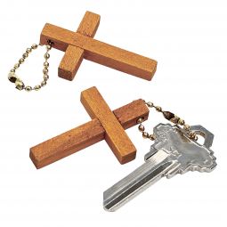 Wooden Cross Keychains - 12 Count