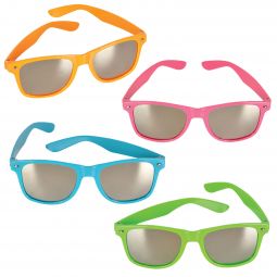 Neon Sunglasses with Mirrored Lenses - 12 Count